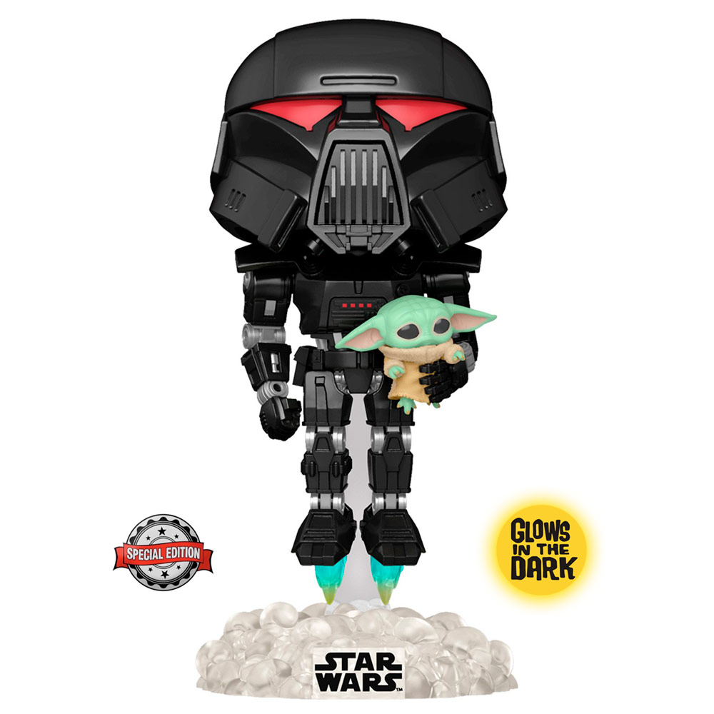 Foto de PRE-VENTA: Funko Pop Exclusivo Star Wars: Dark Trooper cargando a Grogu 488 Glow in the Dark (The Mandalorian)